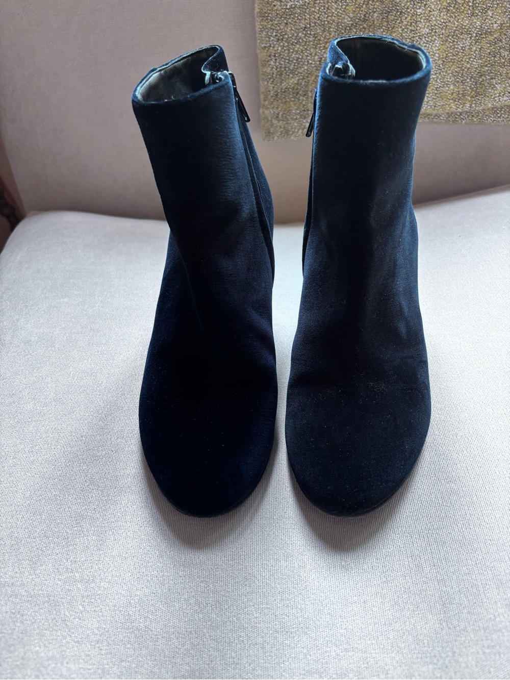 Club Monaco Navy Blue Velvet Mid-Calf Ankle Boots with Inner Zip